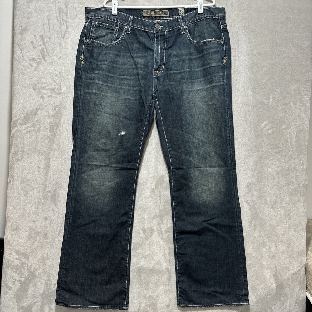 Buckle Denim Derek Straight Leg Jeans Men's 38 Blue Med Wash Relaxed Embroidered